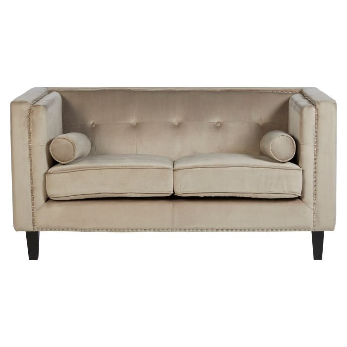 Fauna Velvet 2 Seater Sofa In Mink With Black Wooden Legs