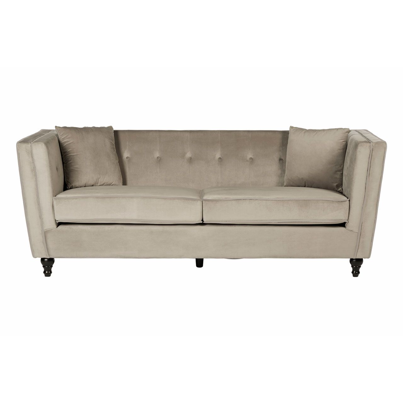 Ferris Polyester Velvet 3 Seater Sofa In Mink With Matte Black Feets