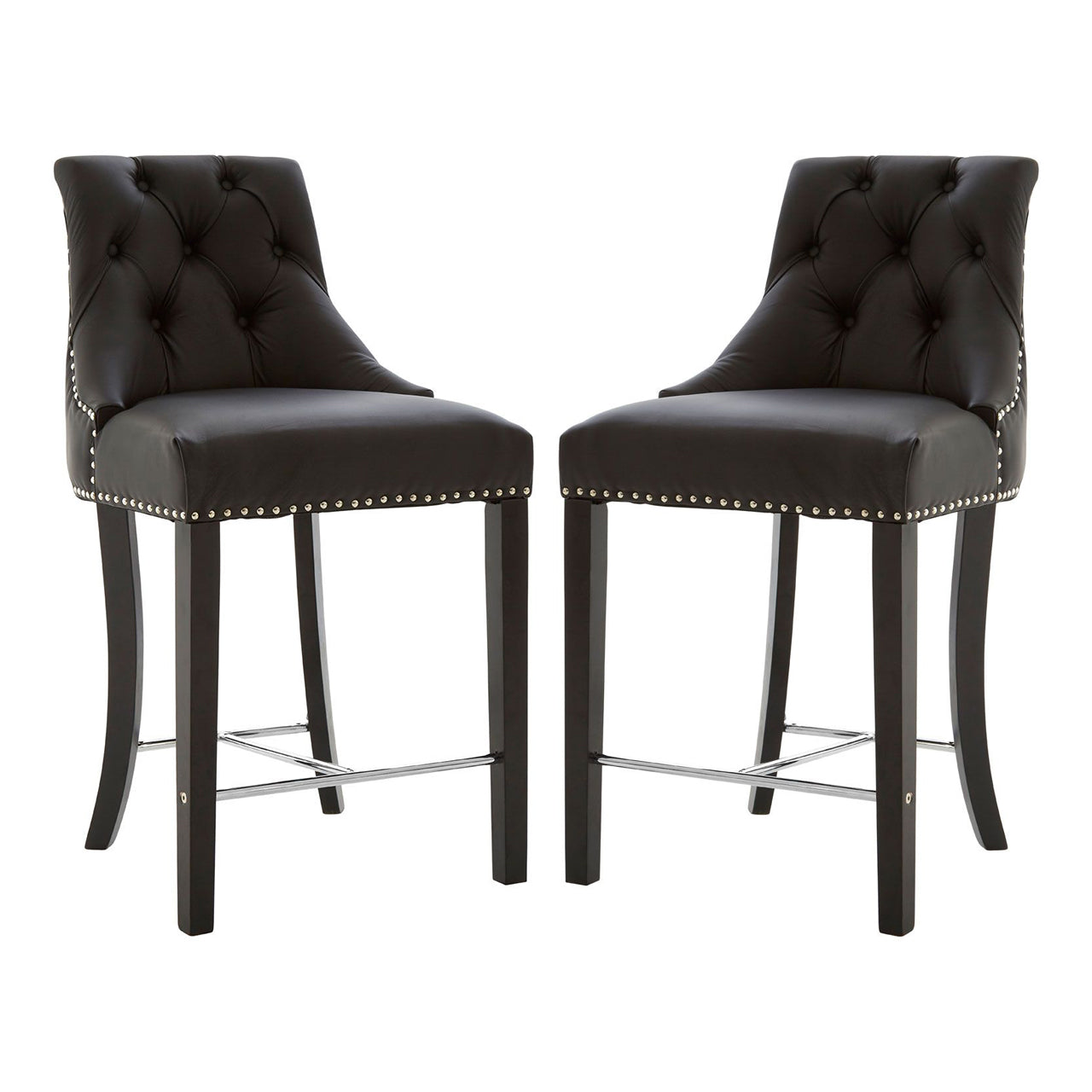 Regents Park Black Faux Leather Bar Chairs With Rubberwood Legs In Pair