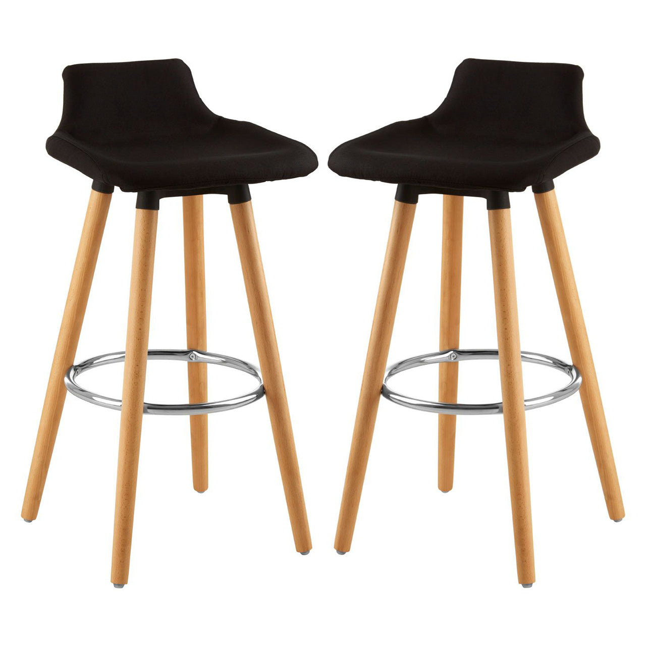 Stockholm Black Faux Linen Bar Stools With Beechwood Legs In Pair