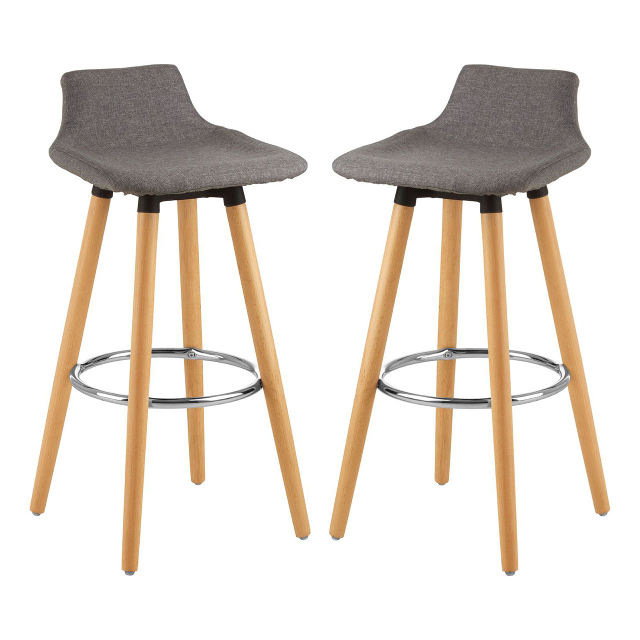 Stockholm Grey Faux Linen Bar Stools With Beechwood Legs In Pair