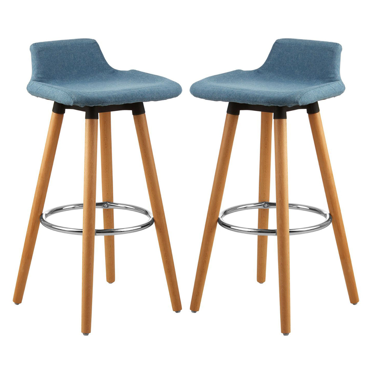 Stockholm Blue Faux Linen Bar Stools With Beechwood Legs In Pair