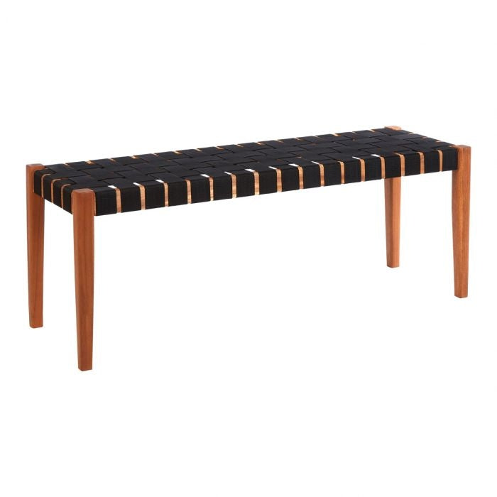 Emilio Woven Nylon Hallway Seating Bench With Acacia Wood Frame