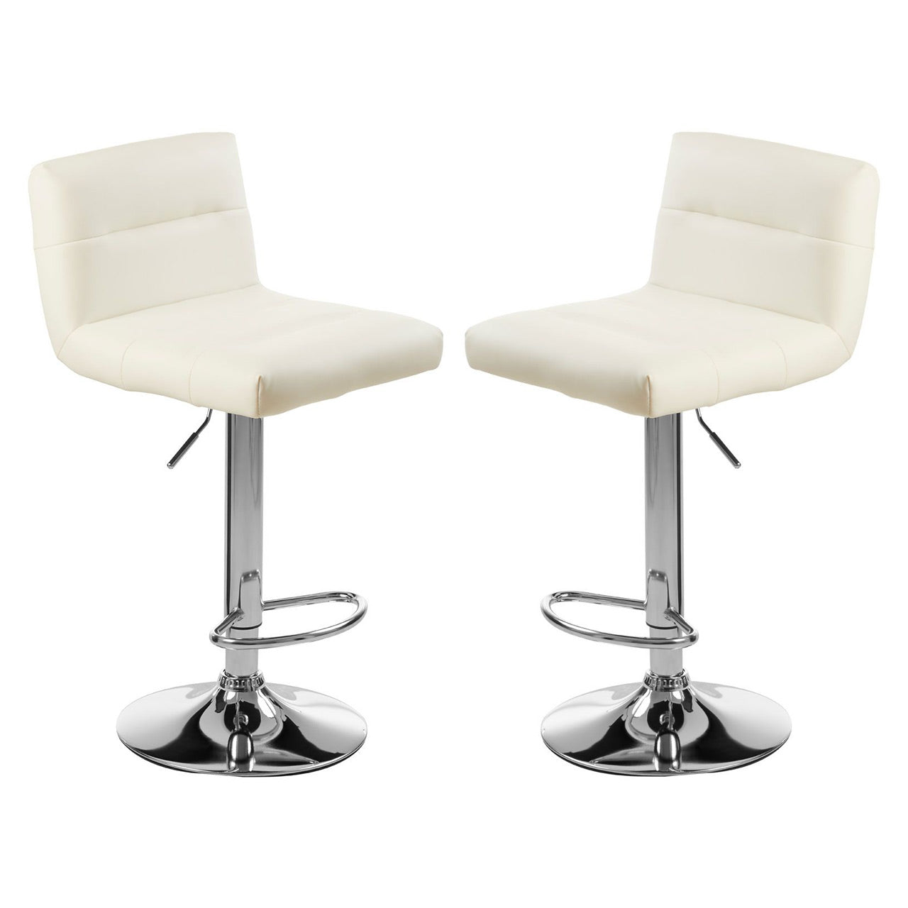 Baina White Faux Leather Bar Stool With Chrome Base In Pair