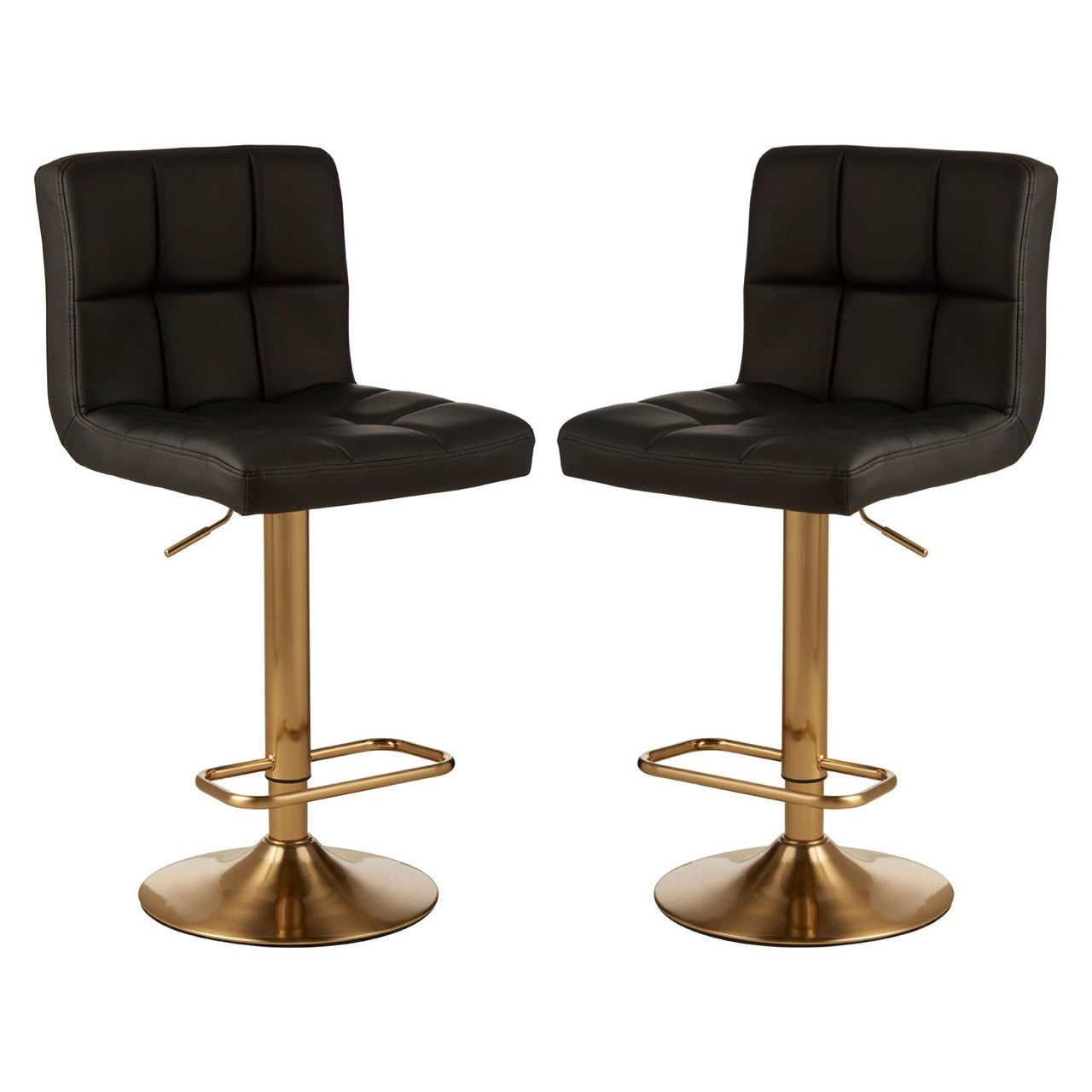 Baina Faux Leather Seat Bar Stool In Black With Gold Base In Pair