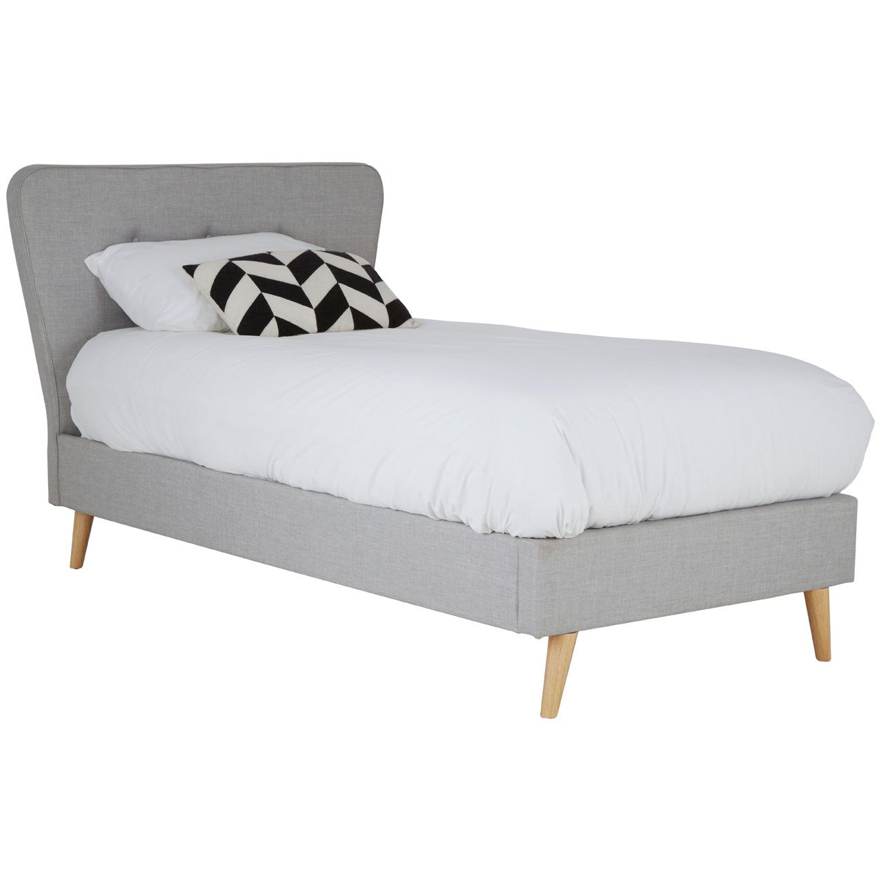 Scandinavian Hopsack Fabric Single Bed In Light Grey