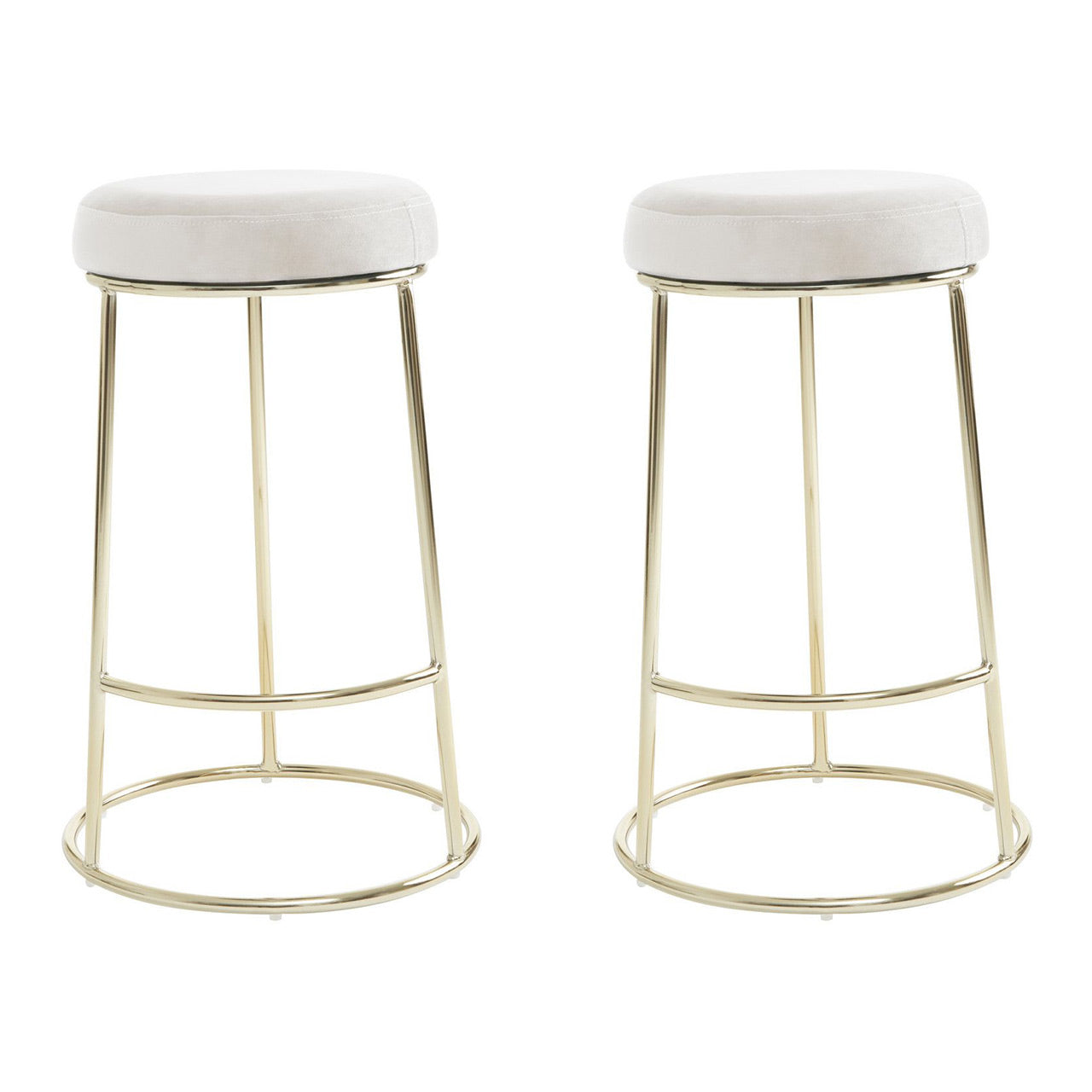 Manhattan Velvet Bar Stools In Cream With Metal Frame In Pair