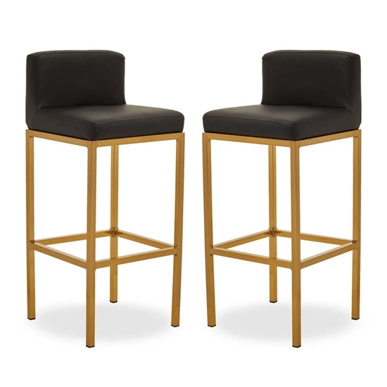 Bolney Black Faux Leather Bar Chairs With Gold Metal Base In Pair