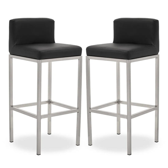 Bolney Black Faux Leather Bar Chairs With Chrome Metal Base In Pair