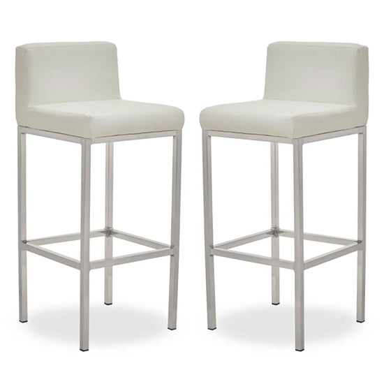 Bolney White Faux Leather Bar Chairs With Chrome Metal Base In Pair
