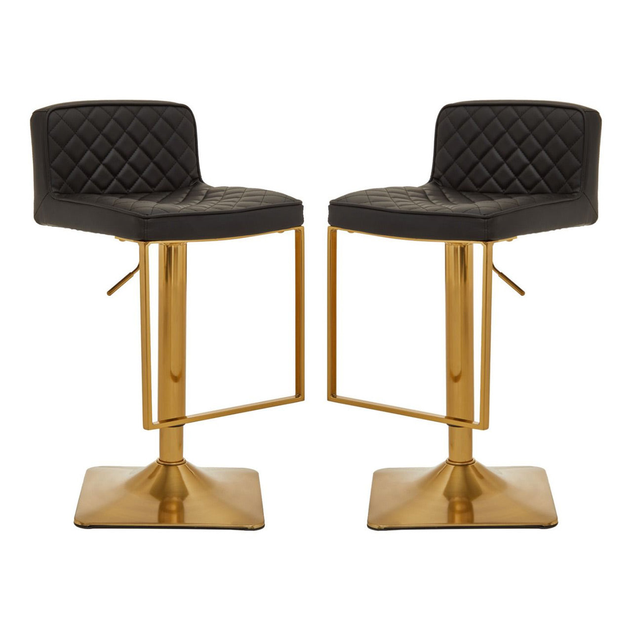 Baian Black Leather Effect Bar Stools With Gold Base In Pair