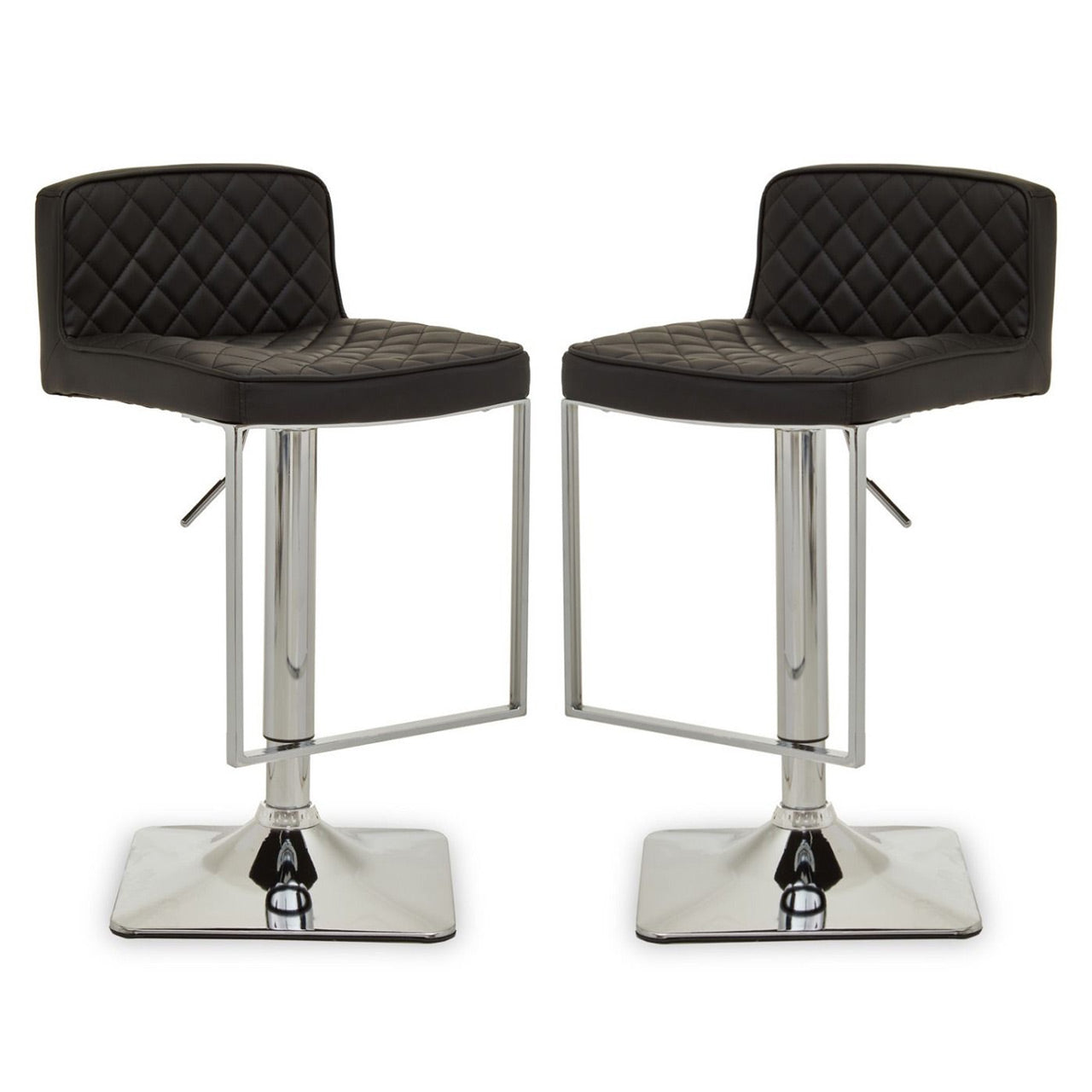 Baian Black Leather Effect Bar Stools With Chrome Base In Pair