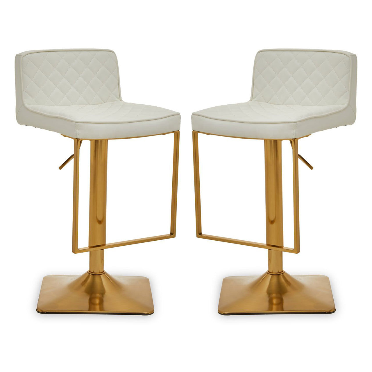Baian White Leather Effect Bar Stools With Gold Base In Pair