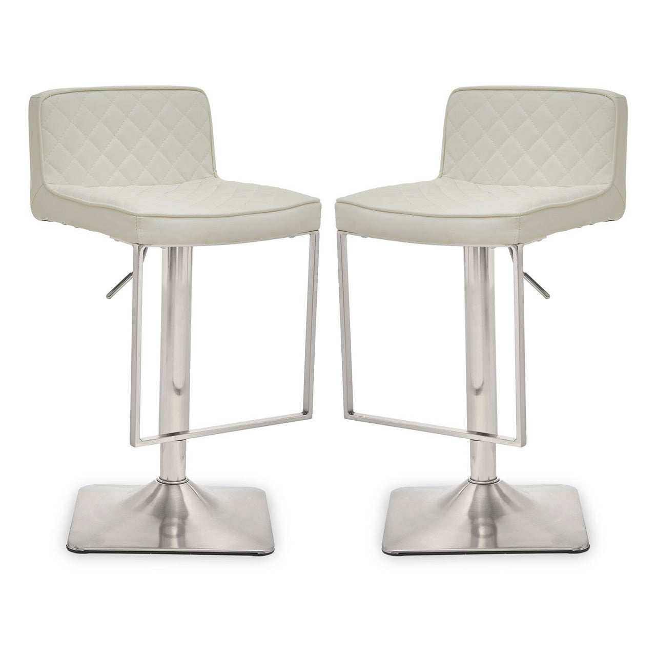 Baian White Leather Effect Bar Stools With Chrome Base In Pair