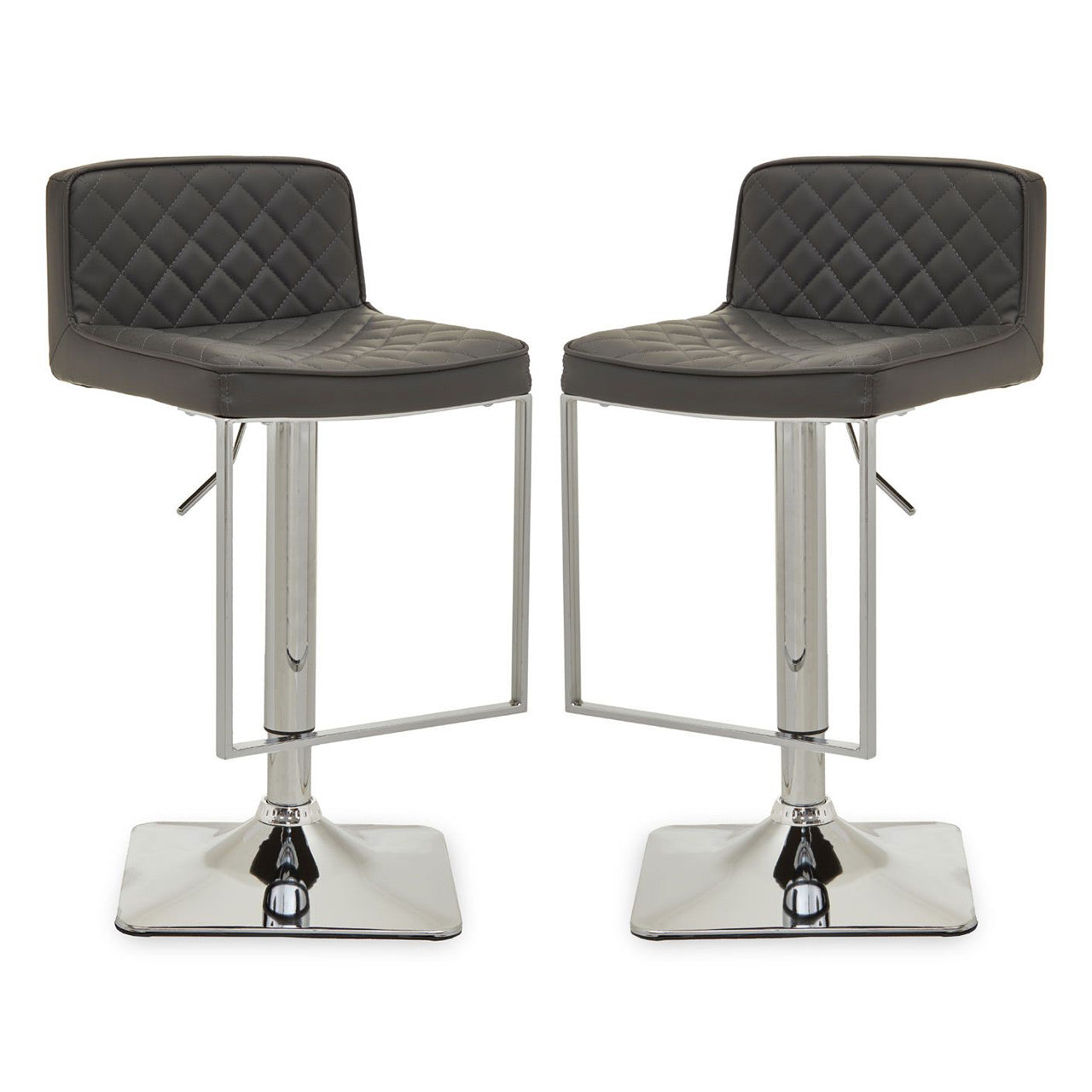 Baian Dark Grey Leather Effect Bar Stools With Chrome Base In Pair