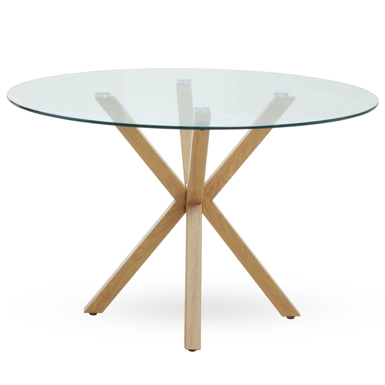Salford Round Clear Glass Dining Table With Ash Wood Legs