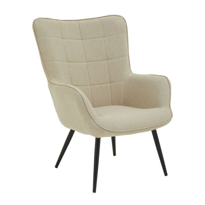 Stockholm Fabric Upholstered Armchair In Natural With Black Metal Frame