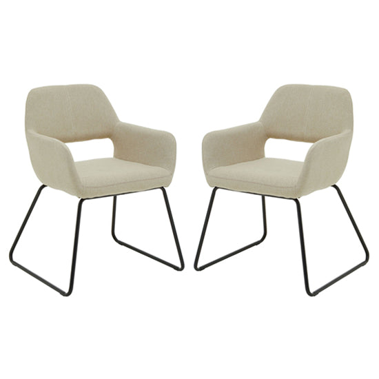 Stockholm Natural Fabric Dining Chairs With Black Metal Legs In Pair