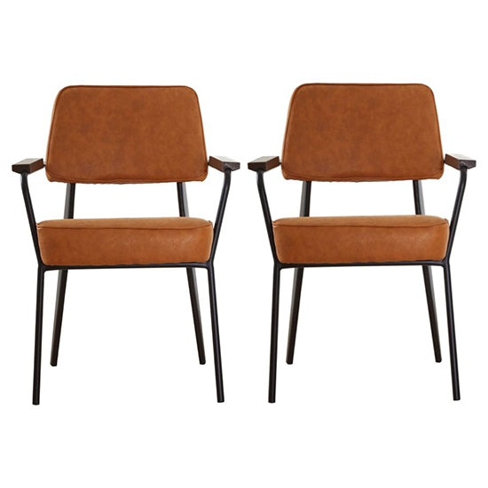 Daloa Camel Soft Faux Leather Armchairs In Pair