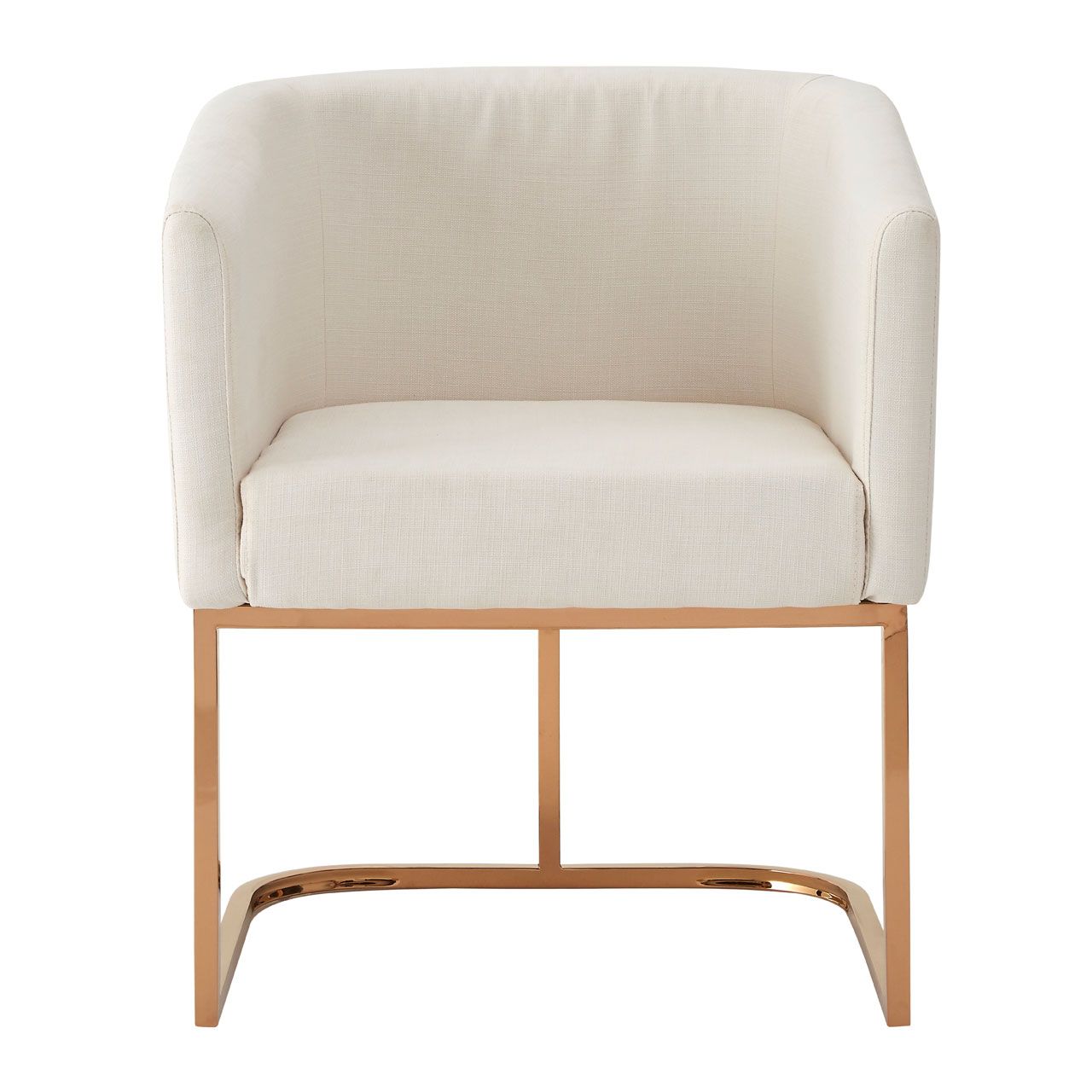 Moda Fabric Dining Chair In White With Rose Gold Stainless Steel Legs