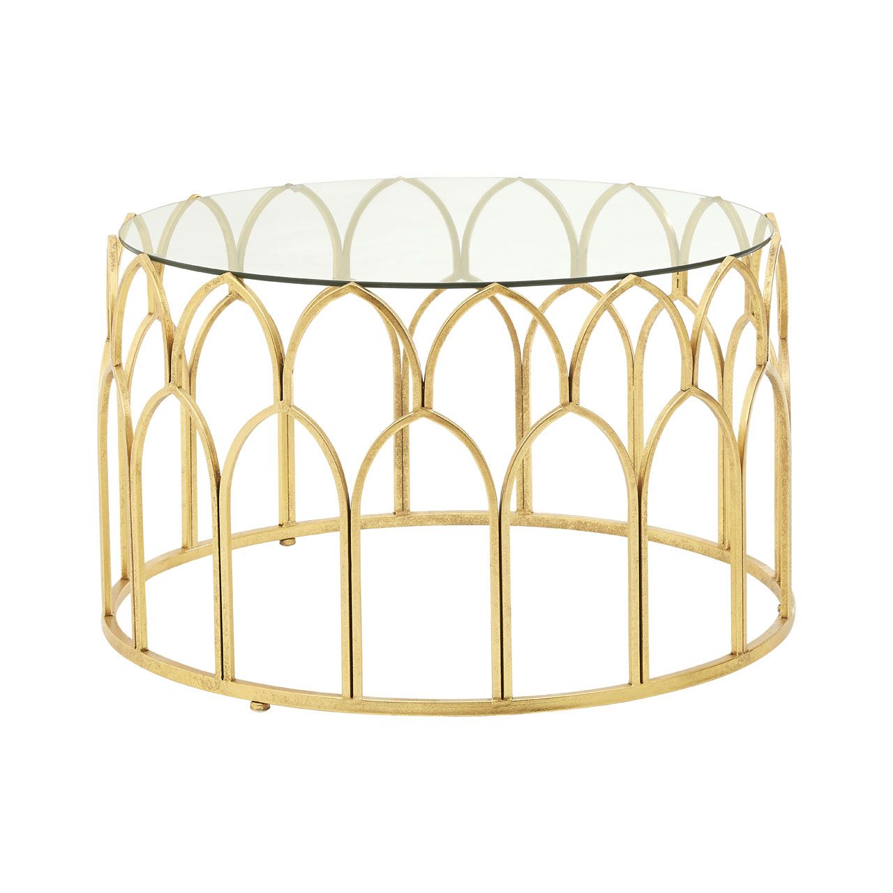 Merlin Round Clear Glass Coffee Table With Gold Leaf Base
