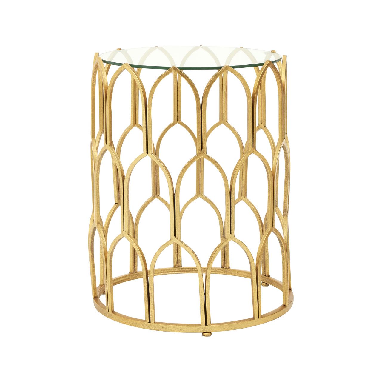 Merlin Round Clear Glass Side Table With Gold Leaf Base