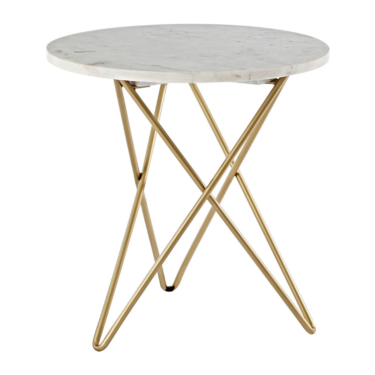 Nirav White Marble Top Side Table With Gold Geometric Legs