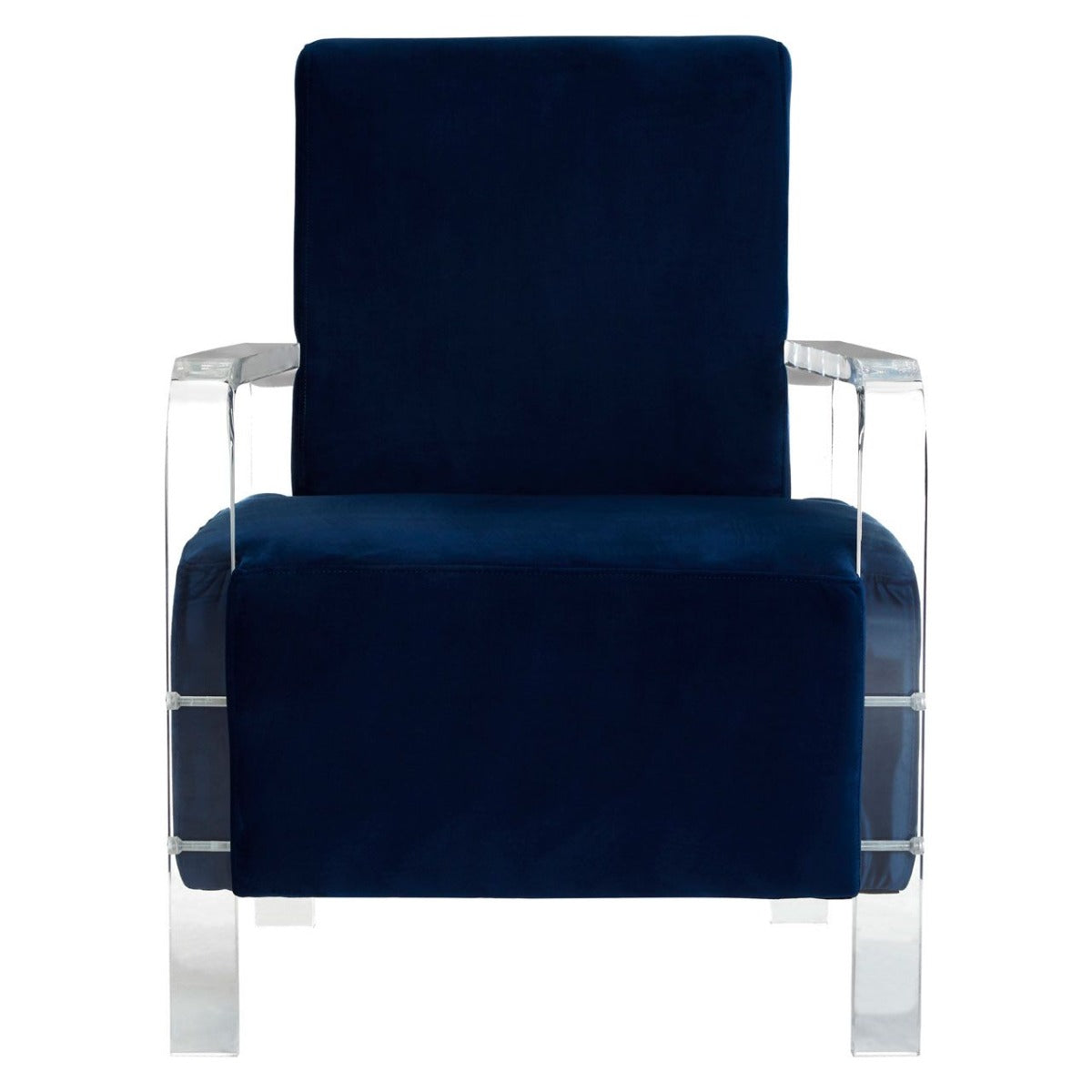 Clarence Velvet Accent Chair In Blue With Clear Acrylic Legs