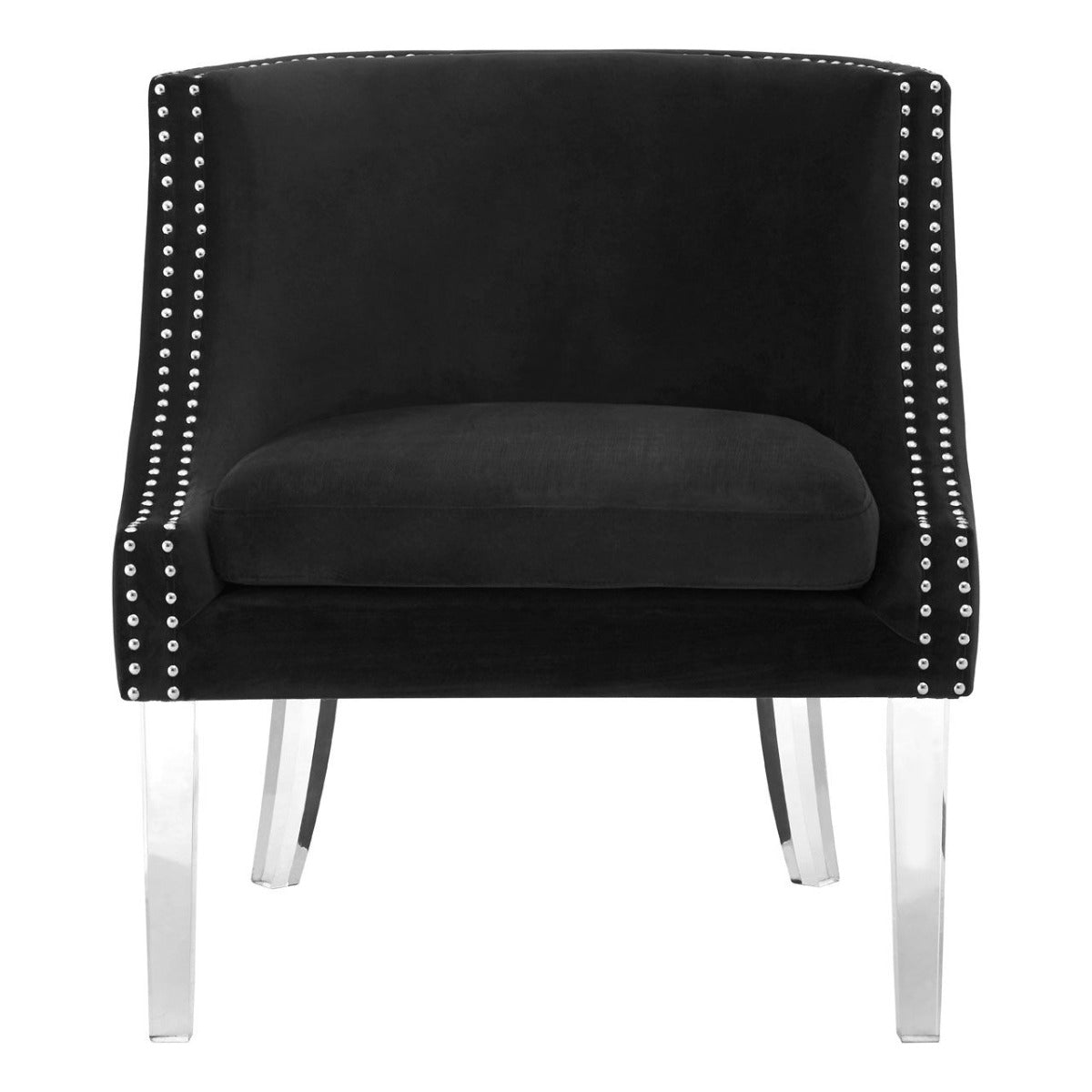Clarence Curved Fabric Accent Chair In Black With Clear Acrylic Legs