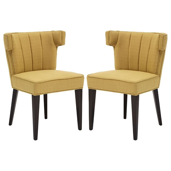 Orton Yellow Linen Fabric Dining Chairs With Black Wooden Legs In Pair