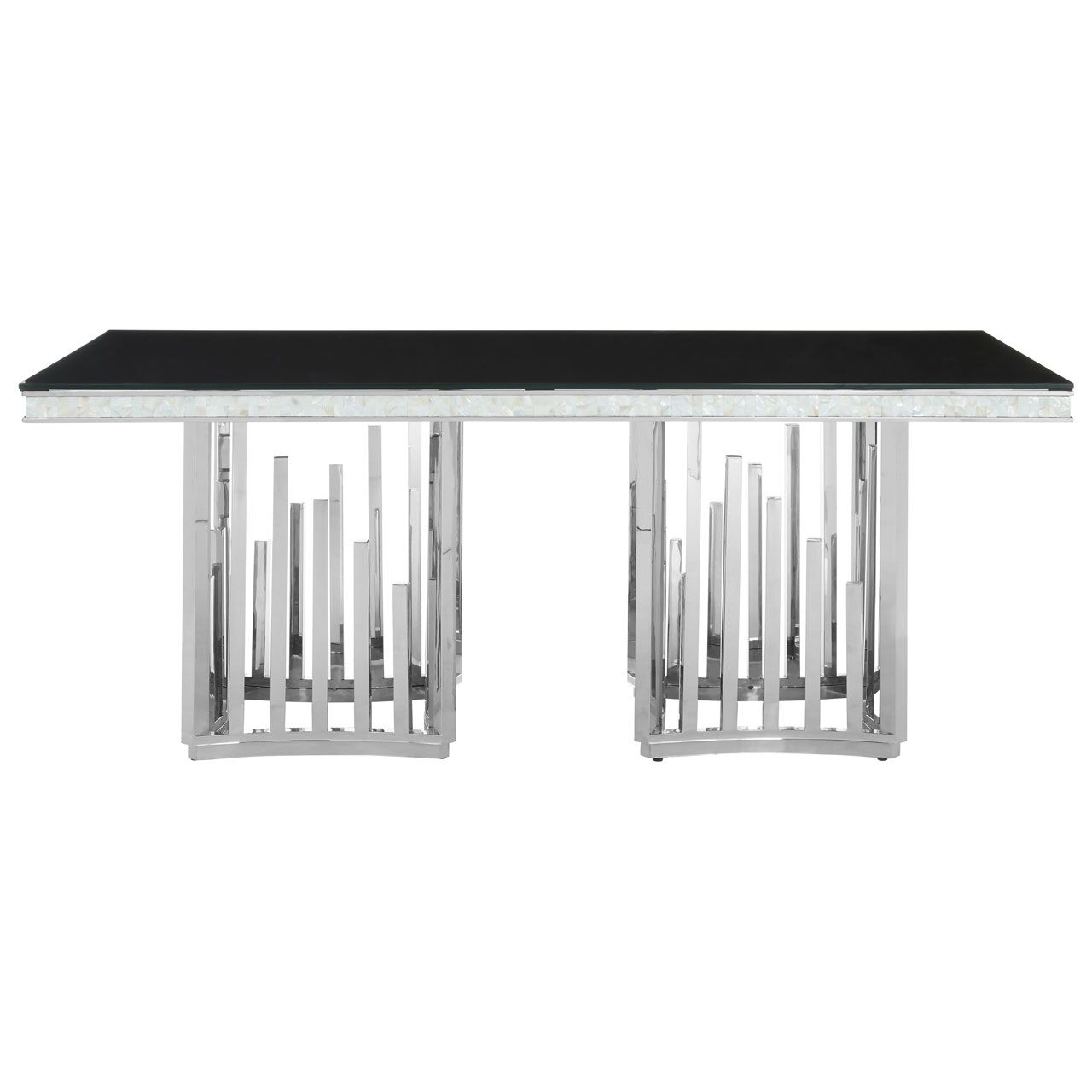 Eliza Black Glass Dining Table With Silver Stainless Steel Legs