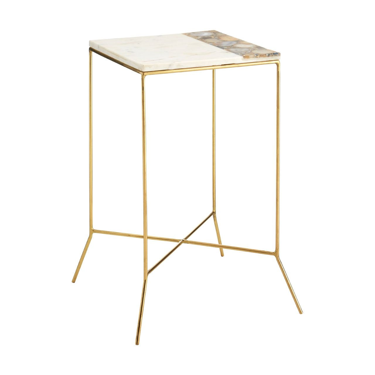 Valko Square Agate Stone Top Side Table With Gold Metal Frame