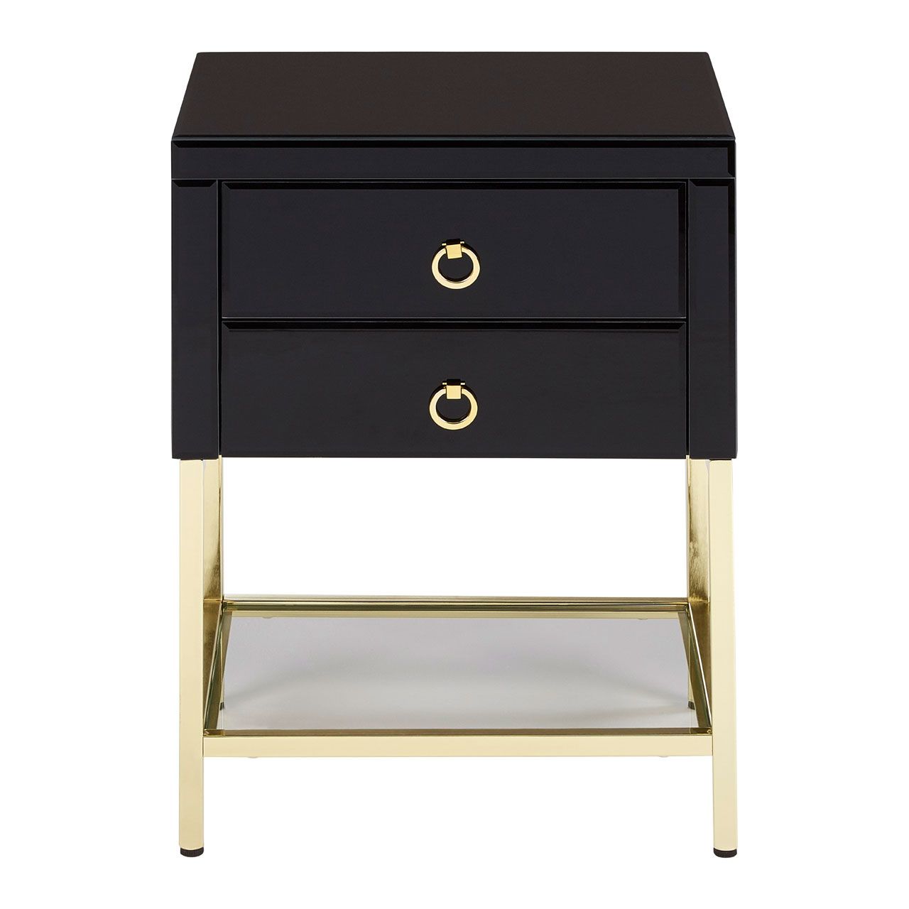 Kensington Townhouse Glass Bedside Cabinet In Black With 2 Drawers