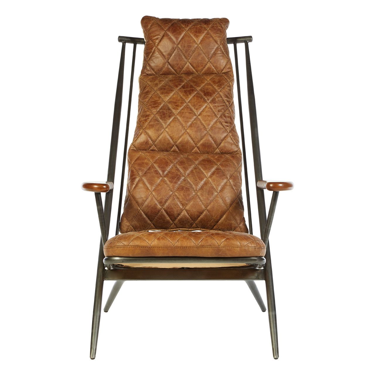 Hoxton Genuine Leather Armchair In Light Brown With Metal Frame