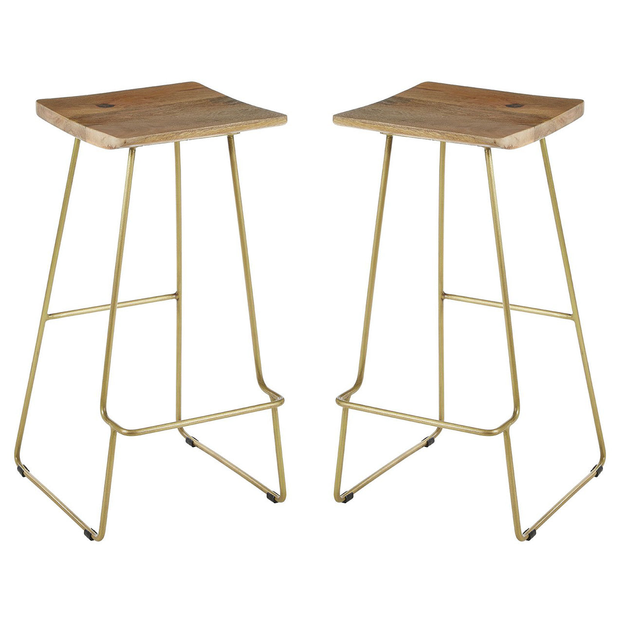 Nandri Square Natural Mango Wood Bar Stools In Pair