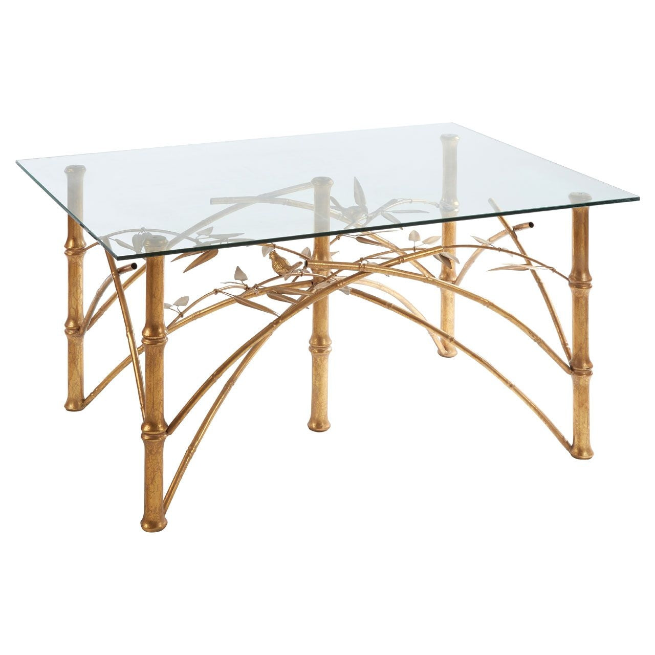 Zariah Clear Glass Coffee Table With Bamboo Design Metal Legs