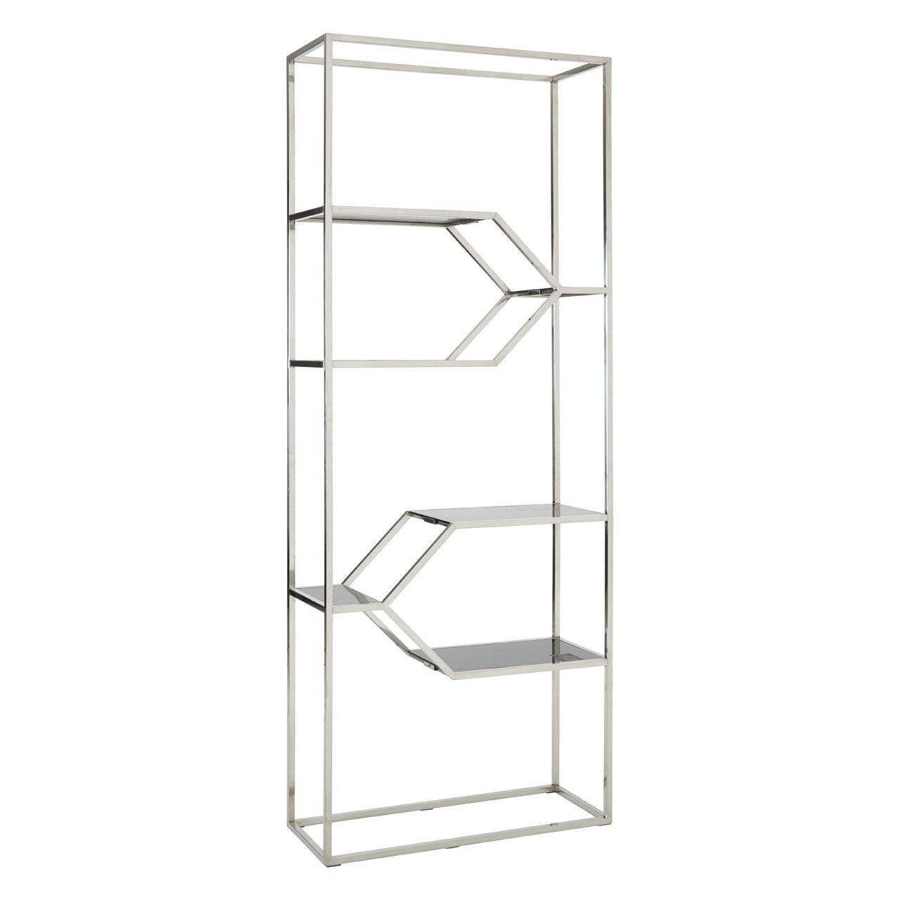 Horizon Black Glass Shelves Bookcase In Silver