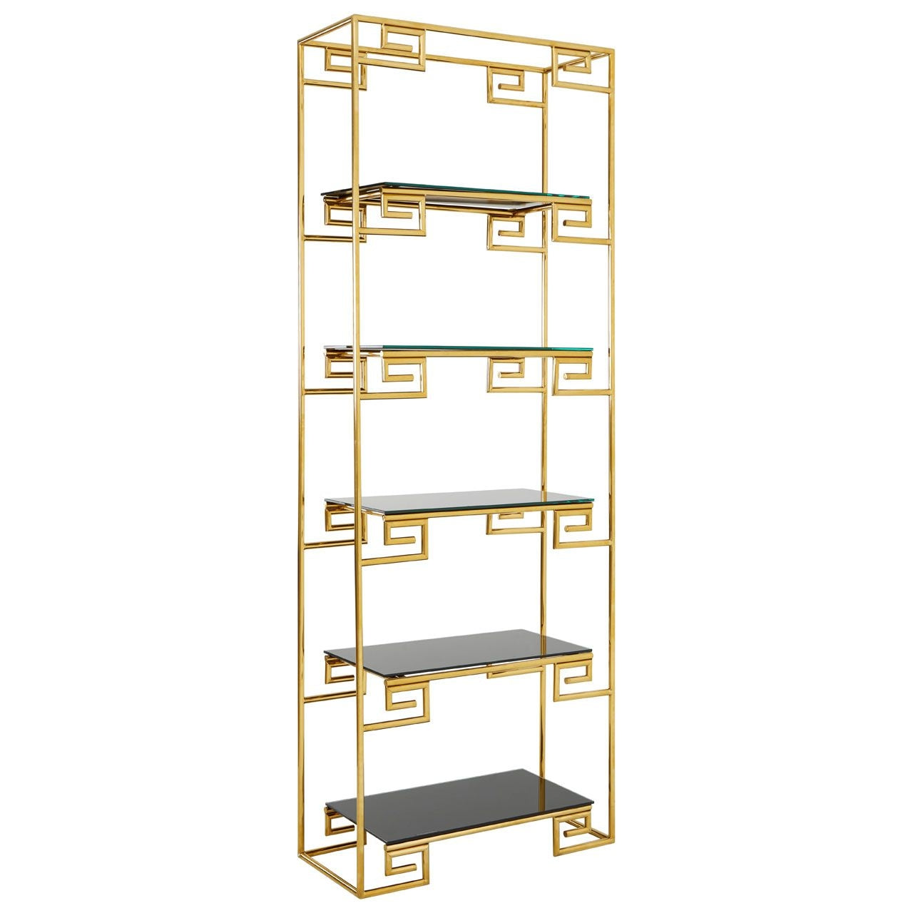 Horizon Black Glass Shelves Angular Design Bookshelf In Gold