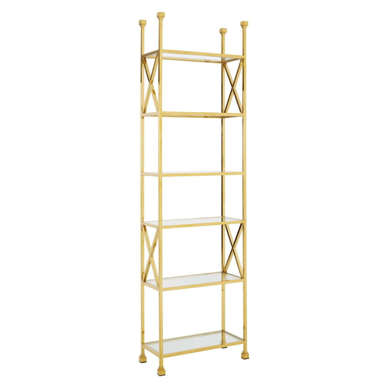 Horizon Black Glass Shelves Cross Design Bookcase In Gold