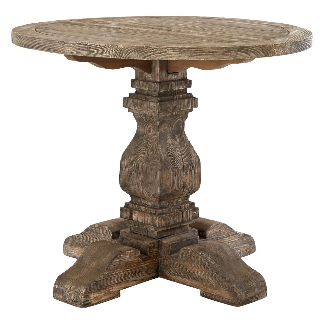 Lovina Pillar Round Wooden Dining Table In Rustic Teak