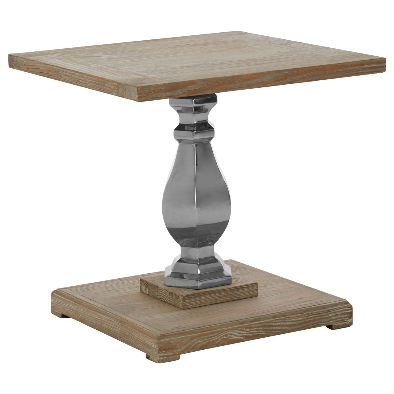 Richmond Pine Wood Side Table In Brown With Pillar Base