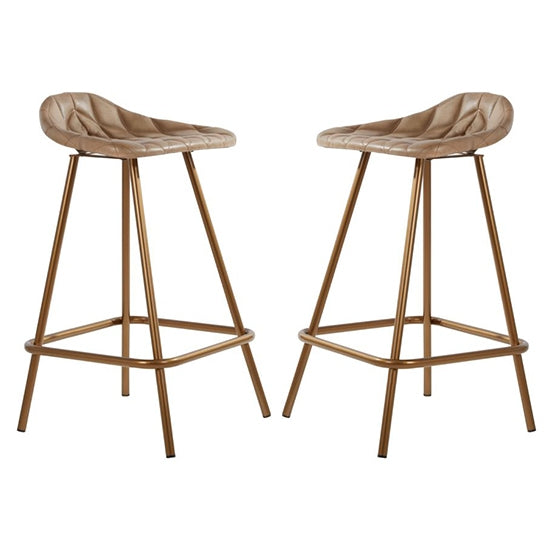 Bodmin Grey Faux Leather Bar Stools With Brass Legs In Pair