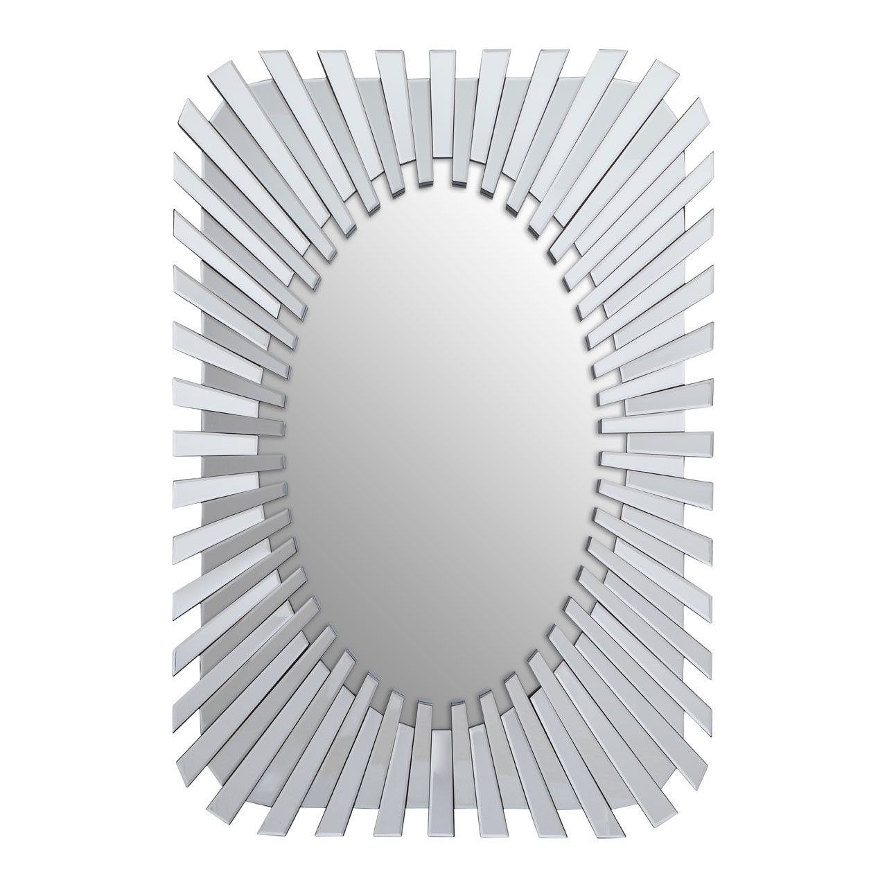 Jade Rectangular Sunburst Wall Mirror In Silver Frame