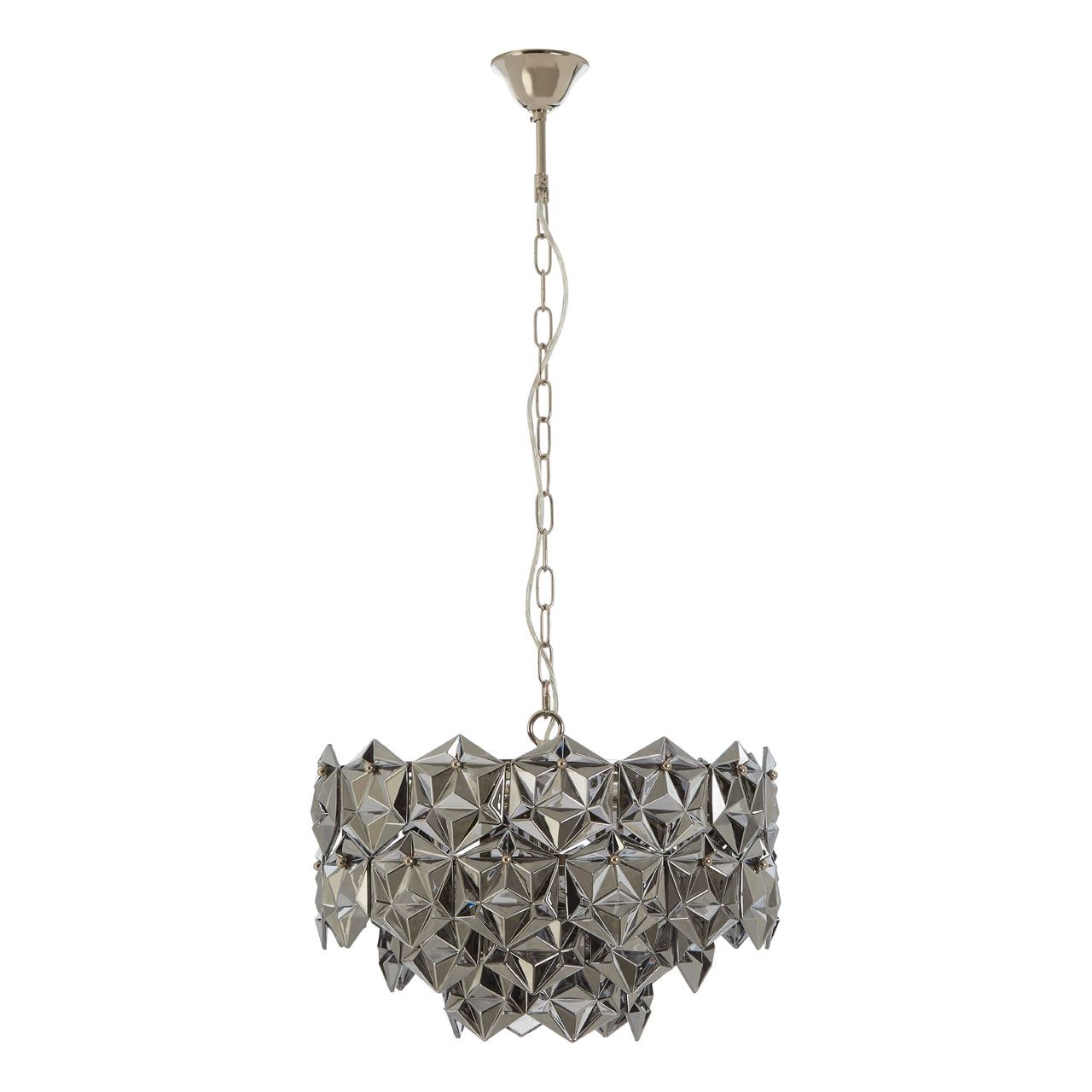 Rydello Smoked Grey Glass Chandelier Ceiling Light In Nickel