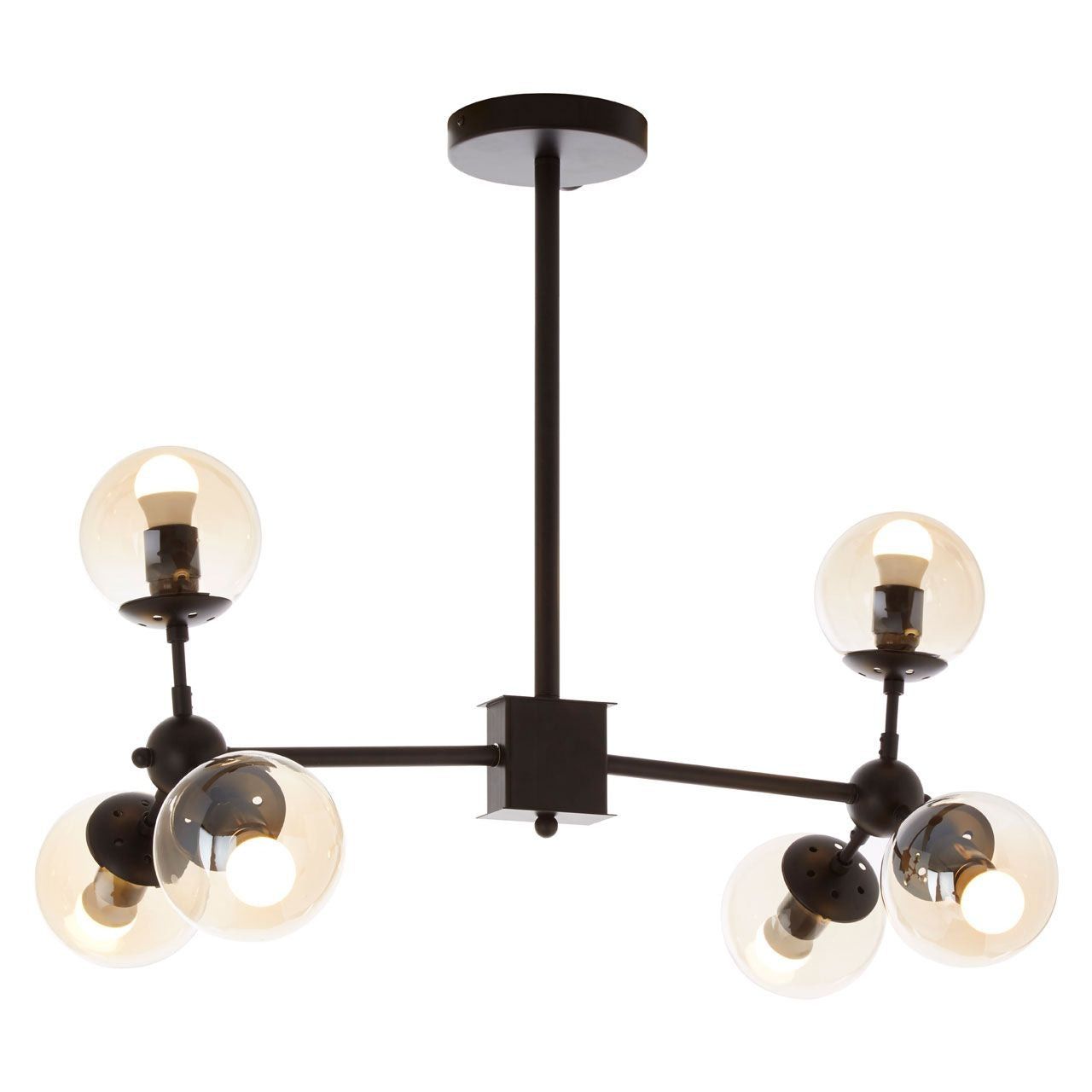 Abira 6 Brown Glass Shades Ceiling Pendant Light In Matt Black