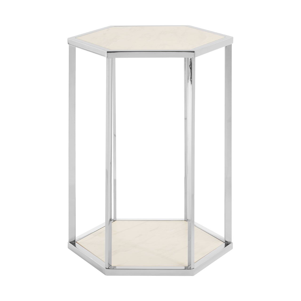 Piermount Hexagonal Porcelain End Table In White And Silver