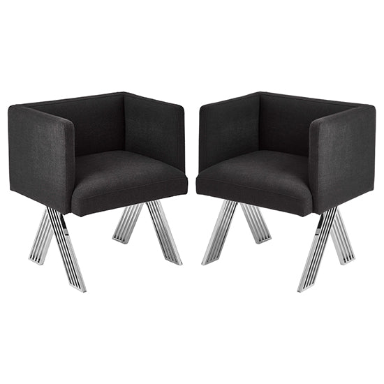 Piermount Black Fabric Dining Chair With Silver Metal Legs In Pair