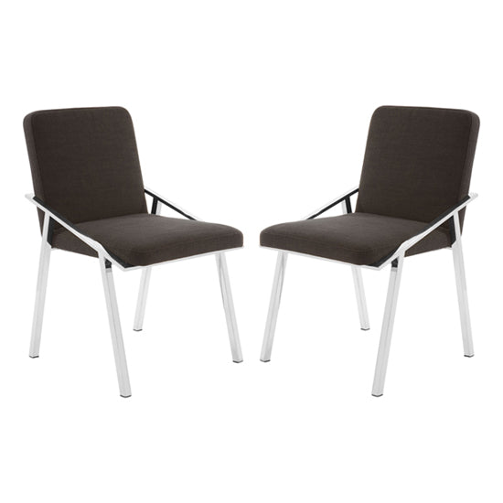 Piermount Black Fabric Dining Chairs With Stainless Steel Legs In Pair