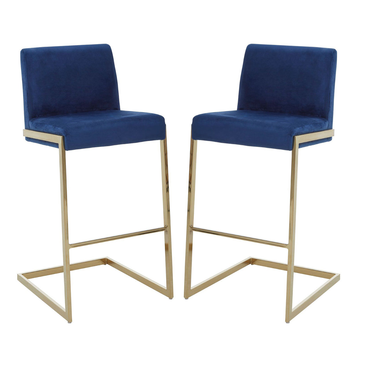 Tamzin Blue Velvet Bar Chairs With Low Back In Pair