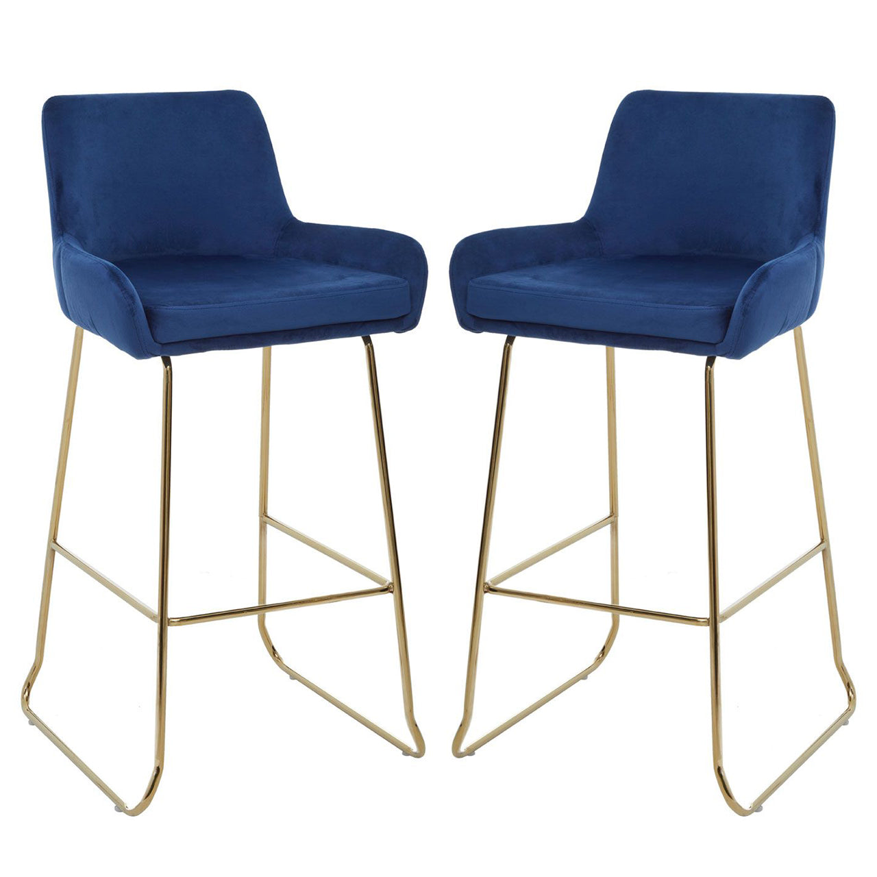 Tamzin Blue Velvet Bar Chairs With Low Arms In Pair